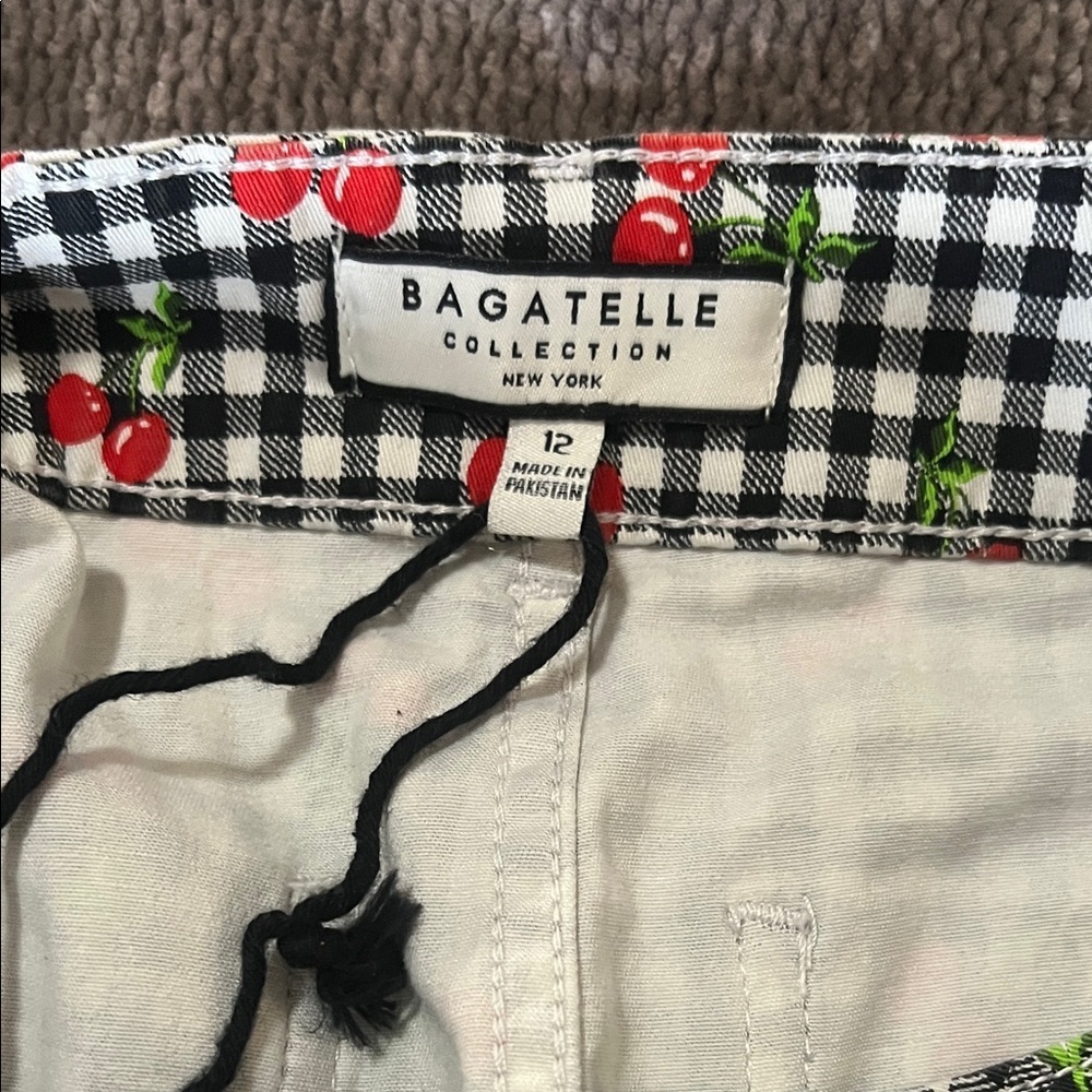 Bagatelle Black and White Gingham Cherry Print Shorts 12 - Picture 2 of 5